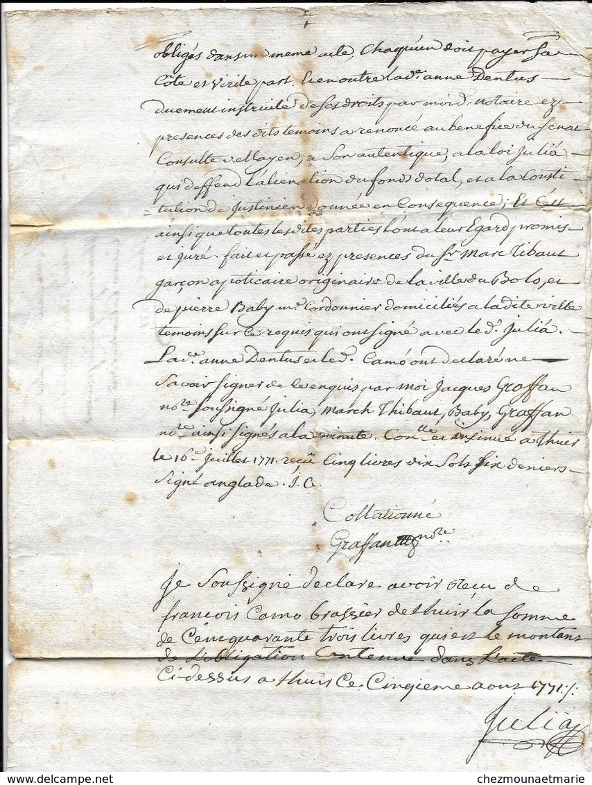 THUIR 1771 VENTE DE JOSEPH JULIA  ANNE DENTUS A FRANCOIS CAMO UNE TERRE JONCASSE PASSE CHEZ ME JOSEPH GRAFFAN - Documents Historiques