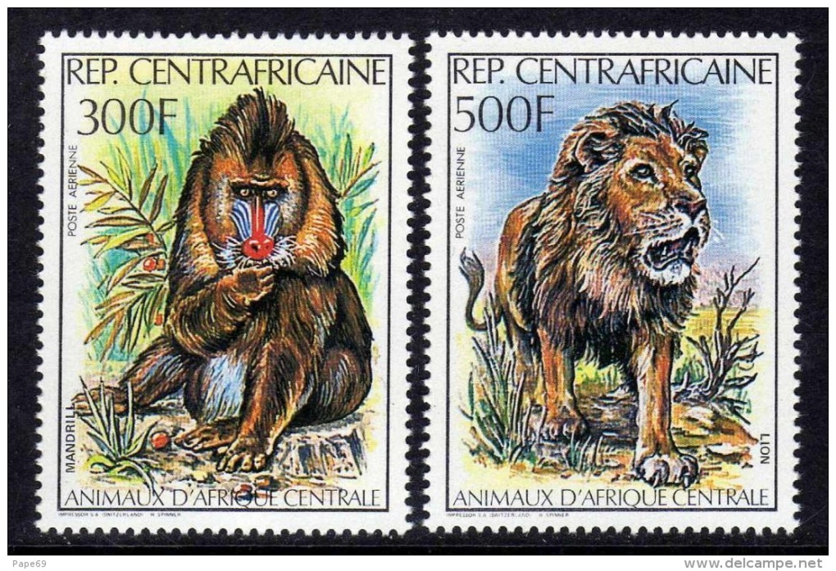 Centrafricaine P. A.  N° 255 / 56 XX Faune : Animaux D'Afrique : Mandrill Et Lion, Les 2 Valeurs  Sans Charnière, TB - Repubblica Centroafricana