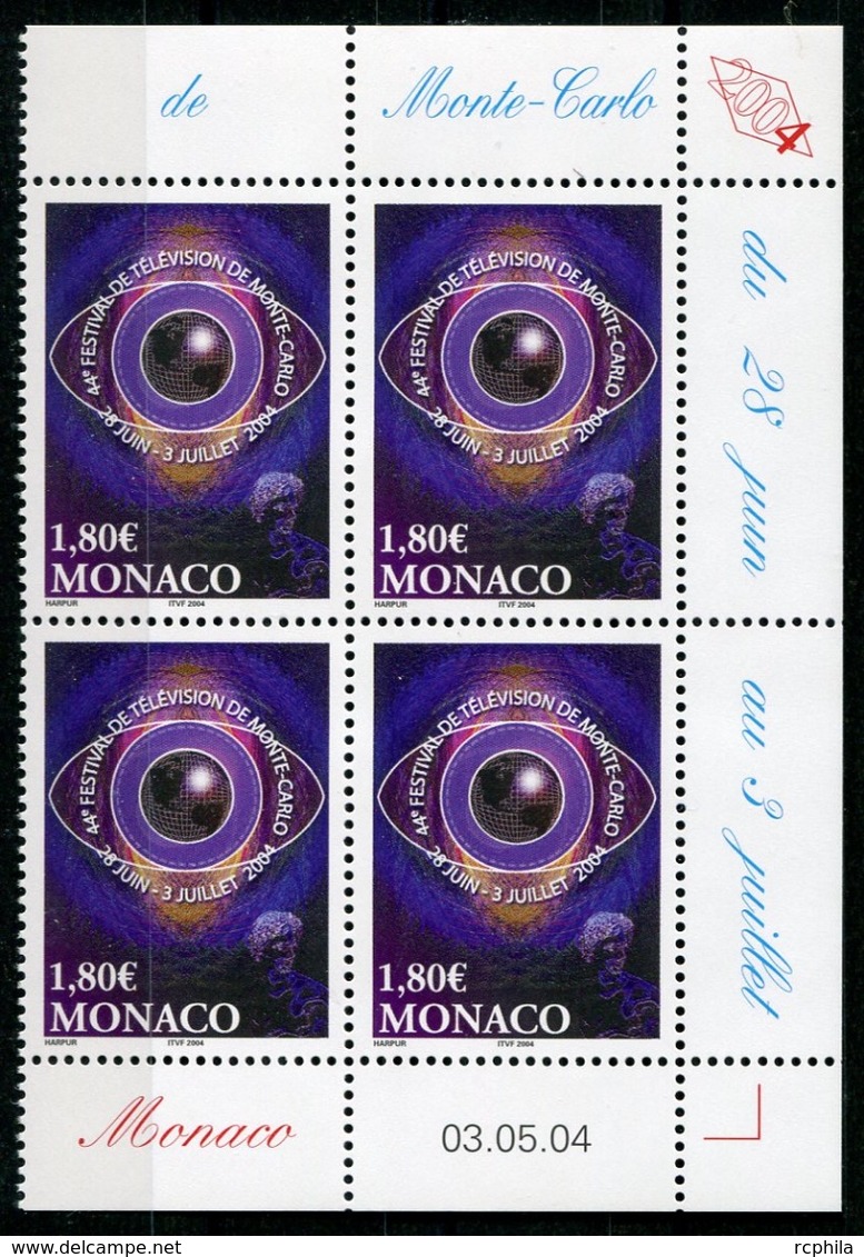 RC 18165 MONACO N° 2447 FESTIVAL DE TÉLÉVISION BLOC DE 4 COIN DATÉ NEUF ** TB - Unused Stamps