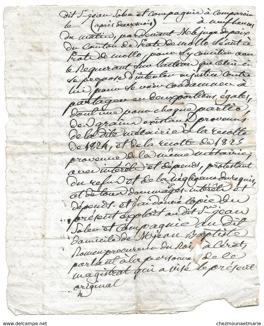 CERET 1825 REQUETE GASPARD REMISSA HABITANT MADRID CONTRE JEAN SOLER HBT VICH CONCERNANT METAIRIE ST LAURENT DE CERDANS - Documents Historiques