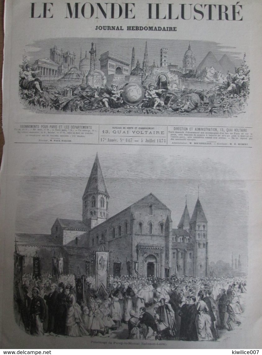Gravure  1873 PARAY-LE- MONIAL  Pélerinage Sacré Coeur Tombeau Marie    .alacoque  Embleme Sacré Coeur - Estampes & Gravures