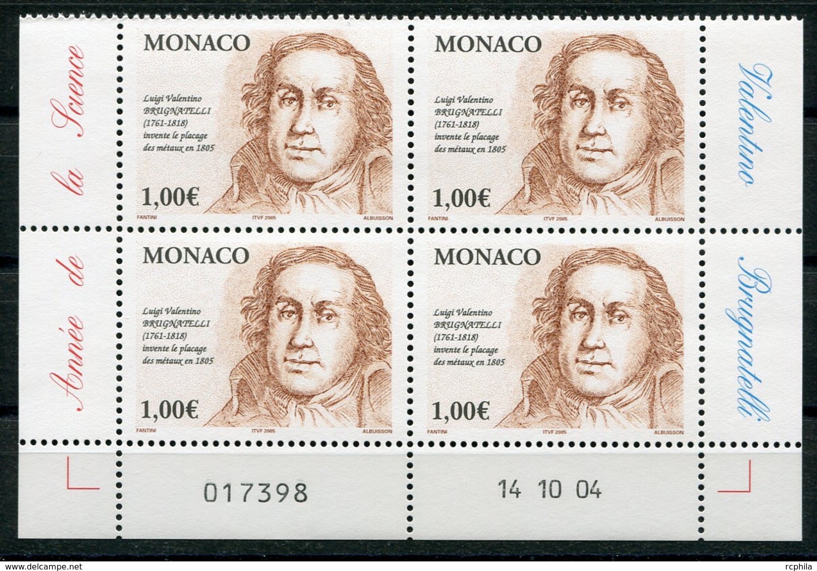 RC 18188 MONACO N° 2475 INVENTION DU PLAQUAGE DES MÉTAUX BLOC DE 4 COIN DATÉ NEUF ** TB - Ungebraucht