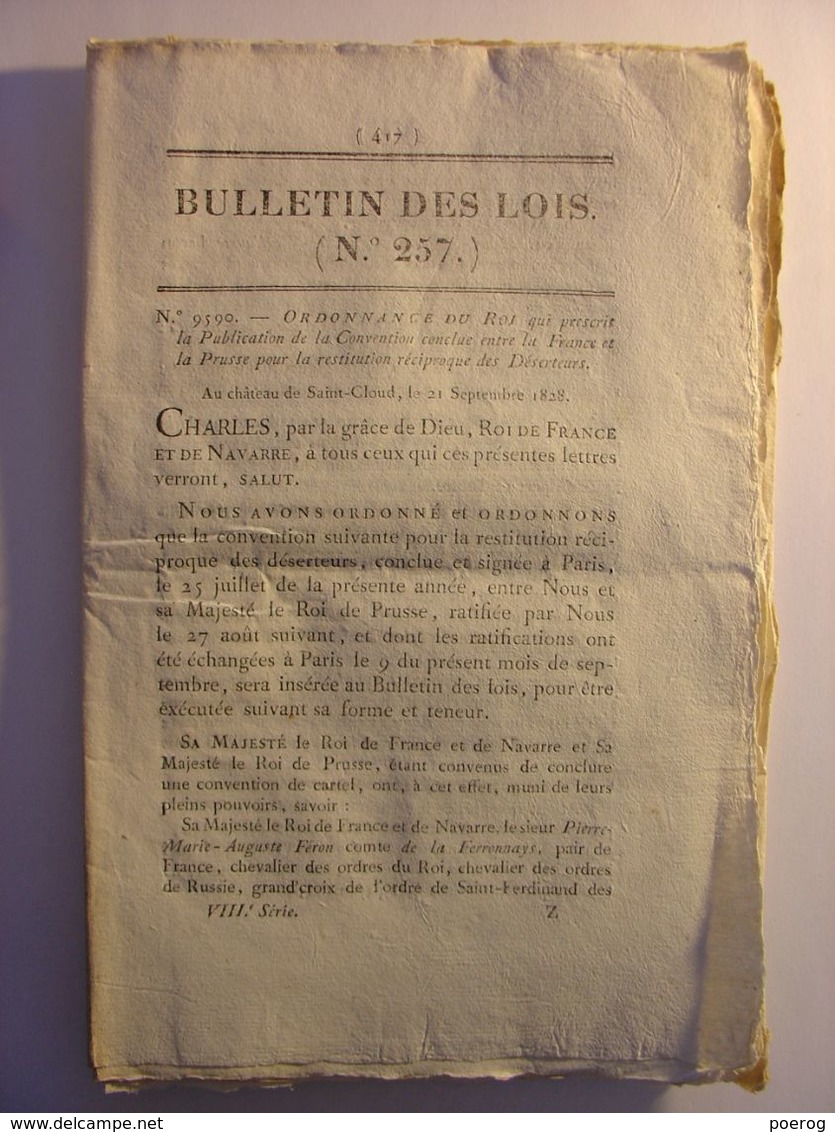 BULLETIN DES LOIS De 1828 - FRANCE PRUSSE ALLEMAGNE DESERTEURS - BOIS ET FORETS - AJACCIO CORSE - Wetten & Decreten