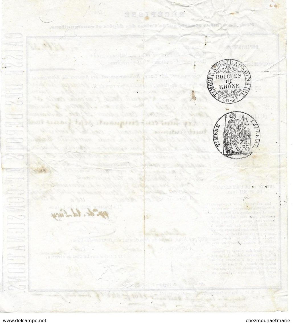 RECEPISSE 1861 DE ADRIEN LUCY RECEVEUR FINANCES BOUCHES DU RHONE POUR TORNEZY HUISSIER AU NOM DES CARIS - Documents Historiques