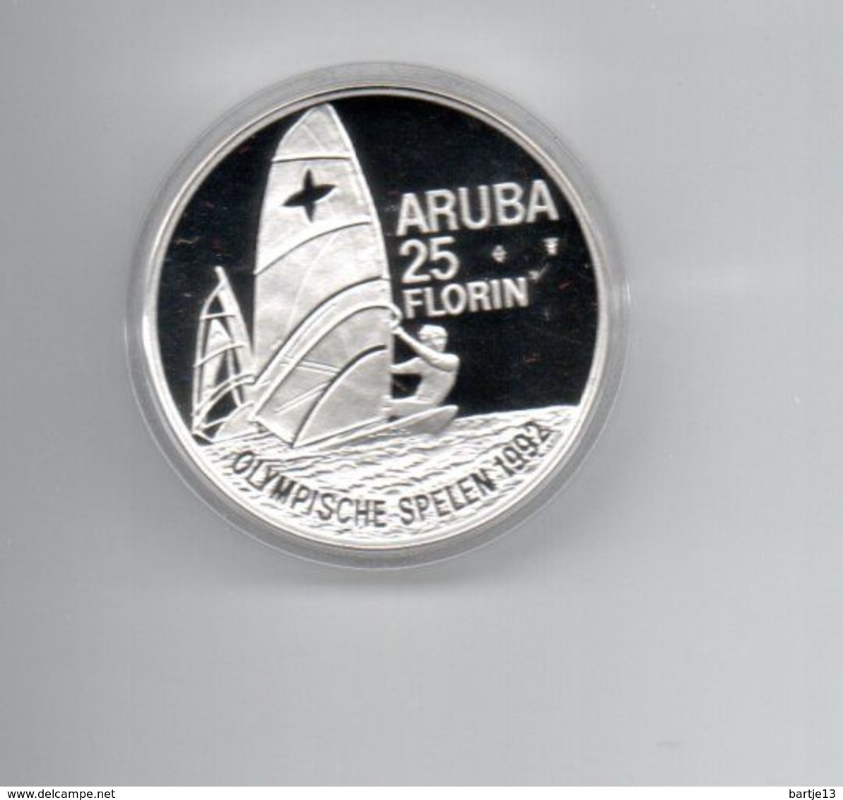 ARUBA 25 FLORIN 1992 ZILVER PROOF OLYMPICS 1992 WINDSURFING - Antille