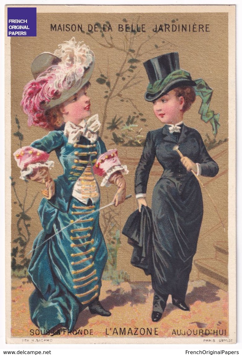 Rare Chromo Dorée 1886 Sicard Belle Jardinière Lyon Mode Femme Robe Chapeau - Victorian Trade Card Dress Top Hat A36-67 - Other & Unclassified