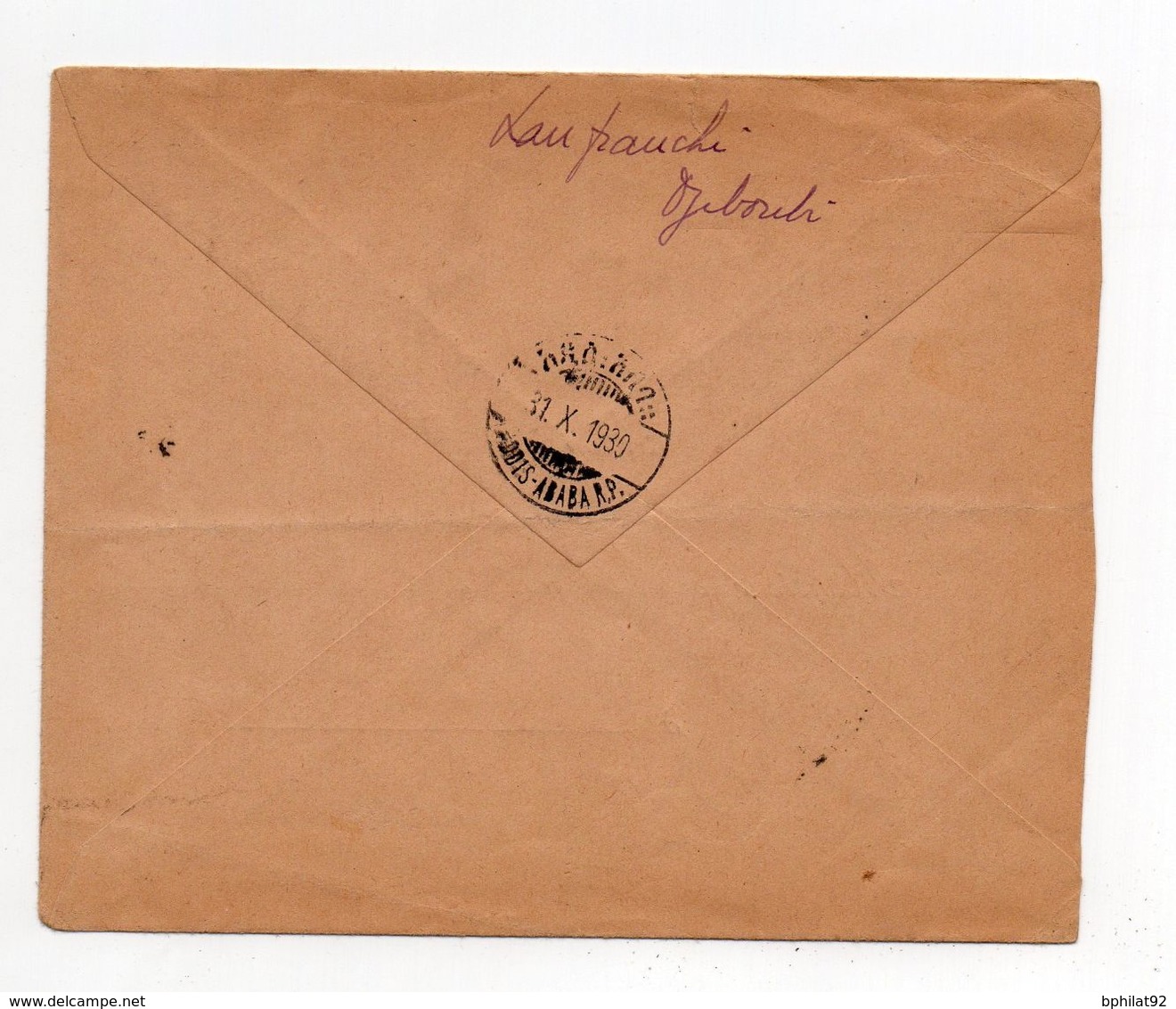 !!! LETTRE DE DJIBOUTI DU 31/10/1930 POUR ADDIS ABEBA CACHET SERVICE AVION DJIBOUTI-ADDIS - Storia Postale