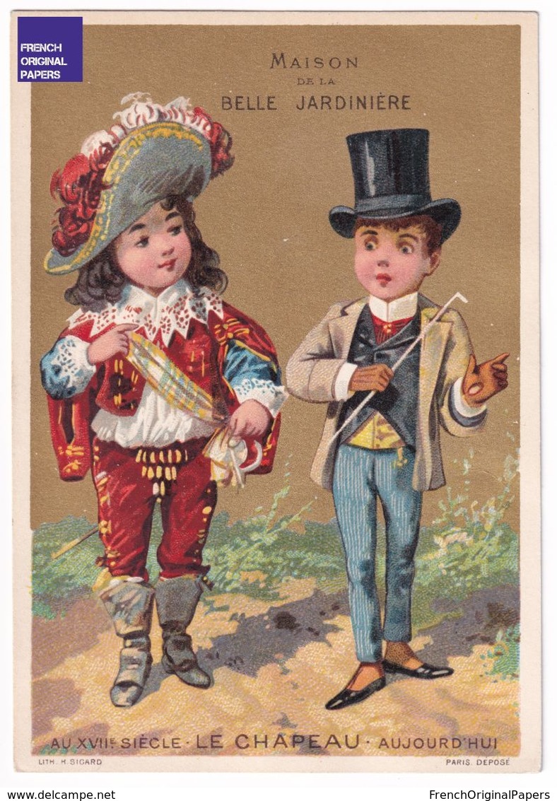 Rare Chromo Dorée 1890 Sicard Belle Jardinière Lyon Mode Chapeau Haut De Forme - Victorian Trade Card Top Hat A36-83 - Other & Unclassified