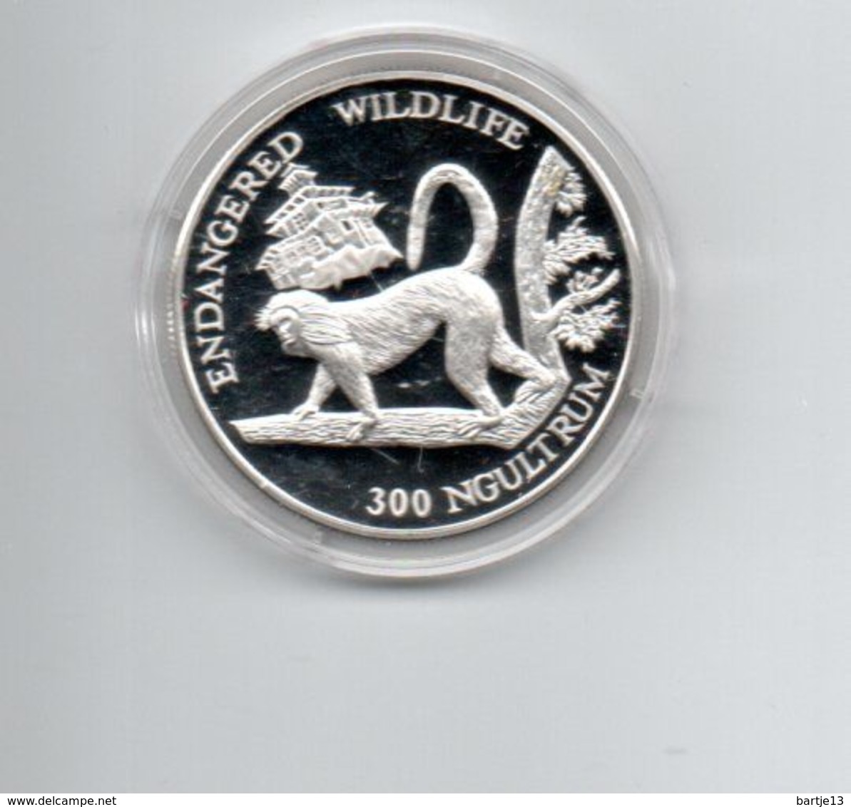 BHUTAN 300 NGULTRUMS 1992 ZILVER PROOF ENDAGERED WILDLIFE MONKEY - Butan