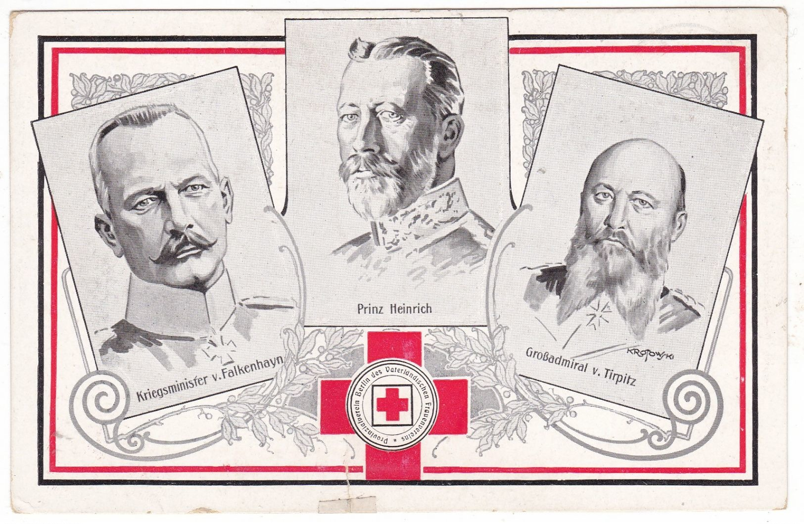 #12263 Red Cross, WW1 German Old Postcard Defective! Unused:Prince Heinrich, General Von Falkenhayn, Admiral Von Tirpitz - Croce Rossa