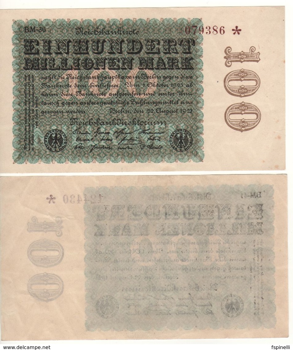 GERMANY   Reichsbank   100 Millionen Mark  P107d   22.08.1923    UNC - 100 Millionen Mark