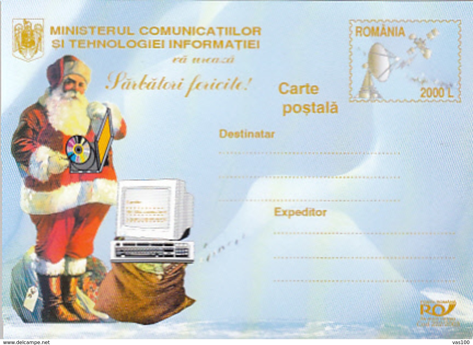 SCIENCE, COMPUTERS, IT AND TELECOM MINISTRY, SANTA CLAUS, COVER STATIONERY, ENTIER POSTAL, 2003, ROMANIA - Computers