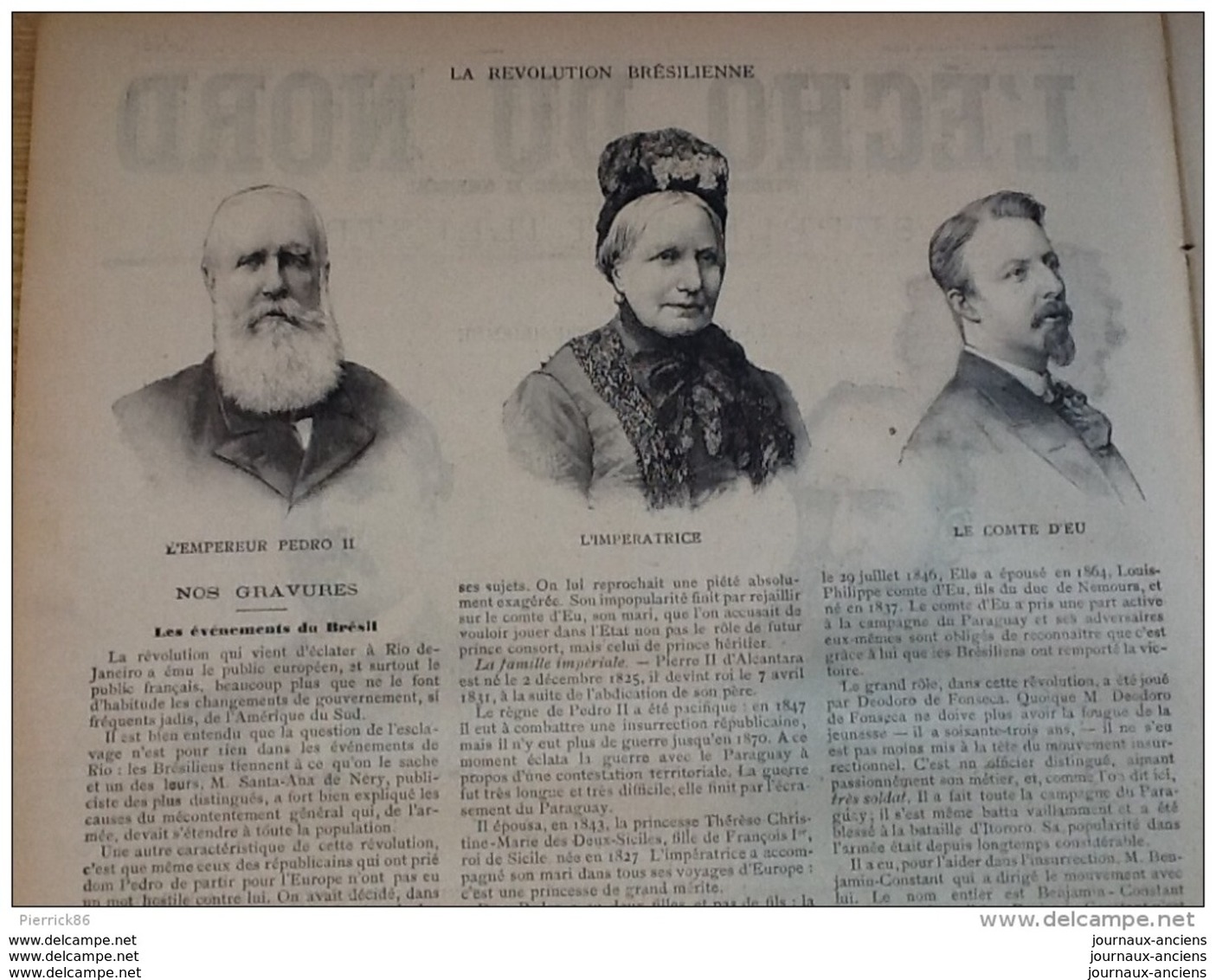 1889 LA RÉVOLUTION BRÉSILIENNE / RIO DE JANEIRO / L'EMPEREUR PEDRO II / LE COMTE D'EU / LE MUSÉE GUIMET - 1850 - 1899