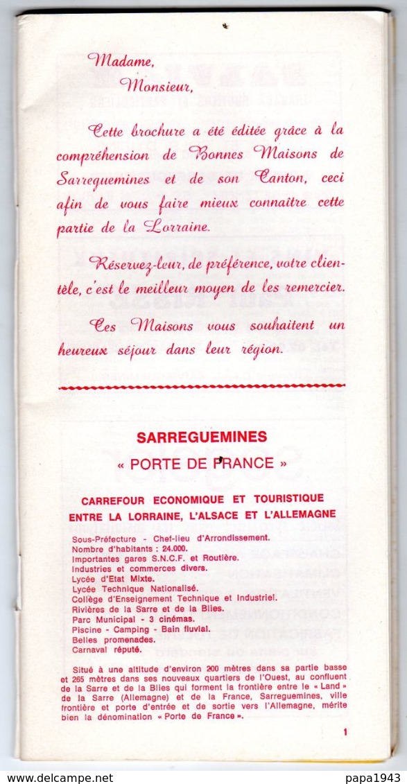 57  SARREGUEMINES  1967  Guide Touristique Et Historique 30 Pages Avec Pavés Publicitaires - Sarreguemines