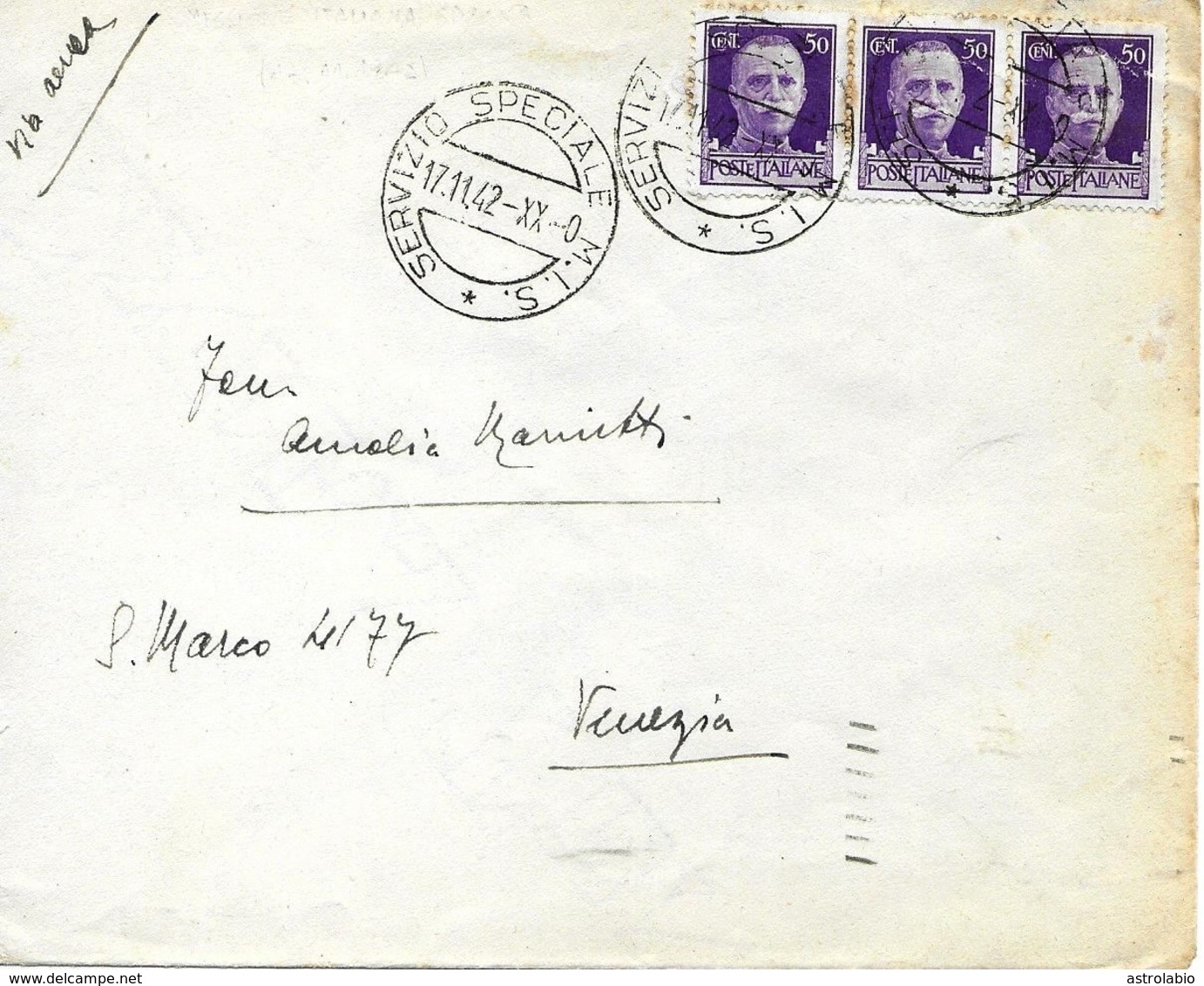 Cachet Militaire " Servizio Speciale M.I.S. " Sur Lettre Vers Venezia 1942 Voir 2 Scan - Poste Militaire (PM)