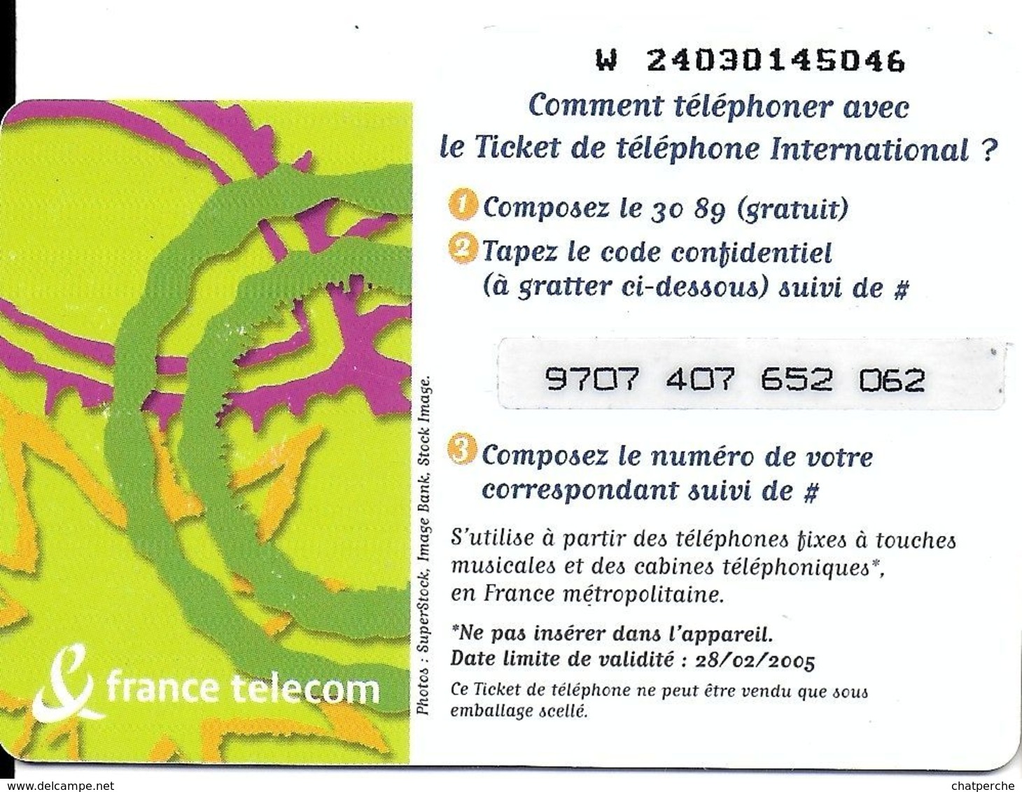 TICKET FRANCE TELECOM INTERNATIONAL 7.5 € - FT Tickets