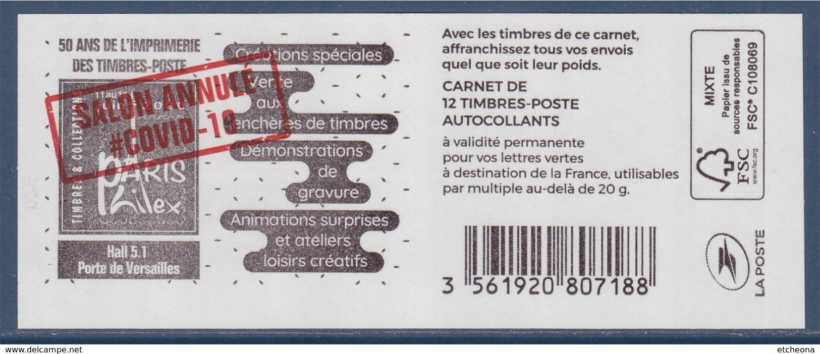 Marianne L'Engagée 2018 Carnet 026 LV X12 Type 1598 Paris Philex 2020 Surchargé Annulé Au Verso, Repère Bas Droit Recto - Autres & Non Classés