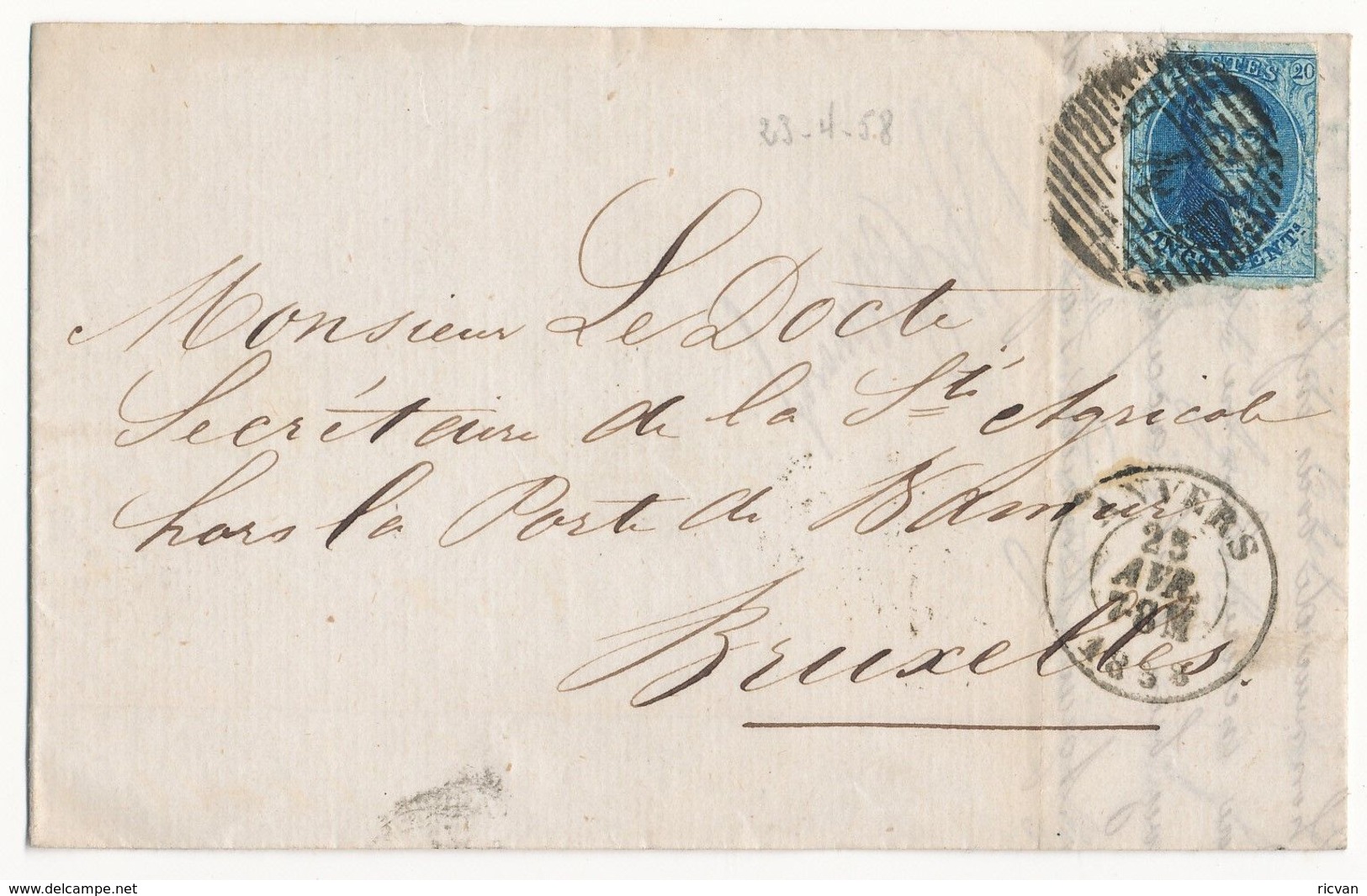 1858 BRIEF Met COB 7 Van ANVERS Naar BRUXELLES Zie Scan(s) - 1851-1857 Medaillons (6/8)