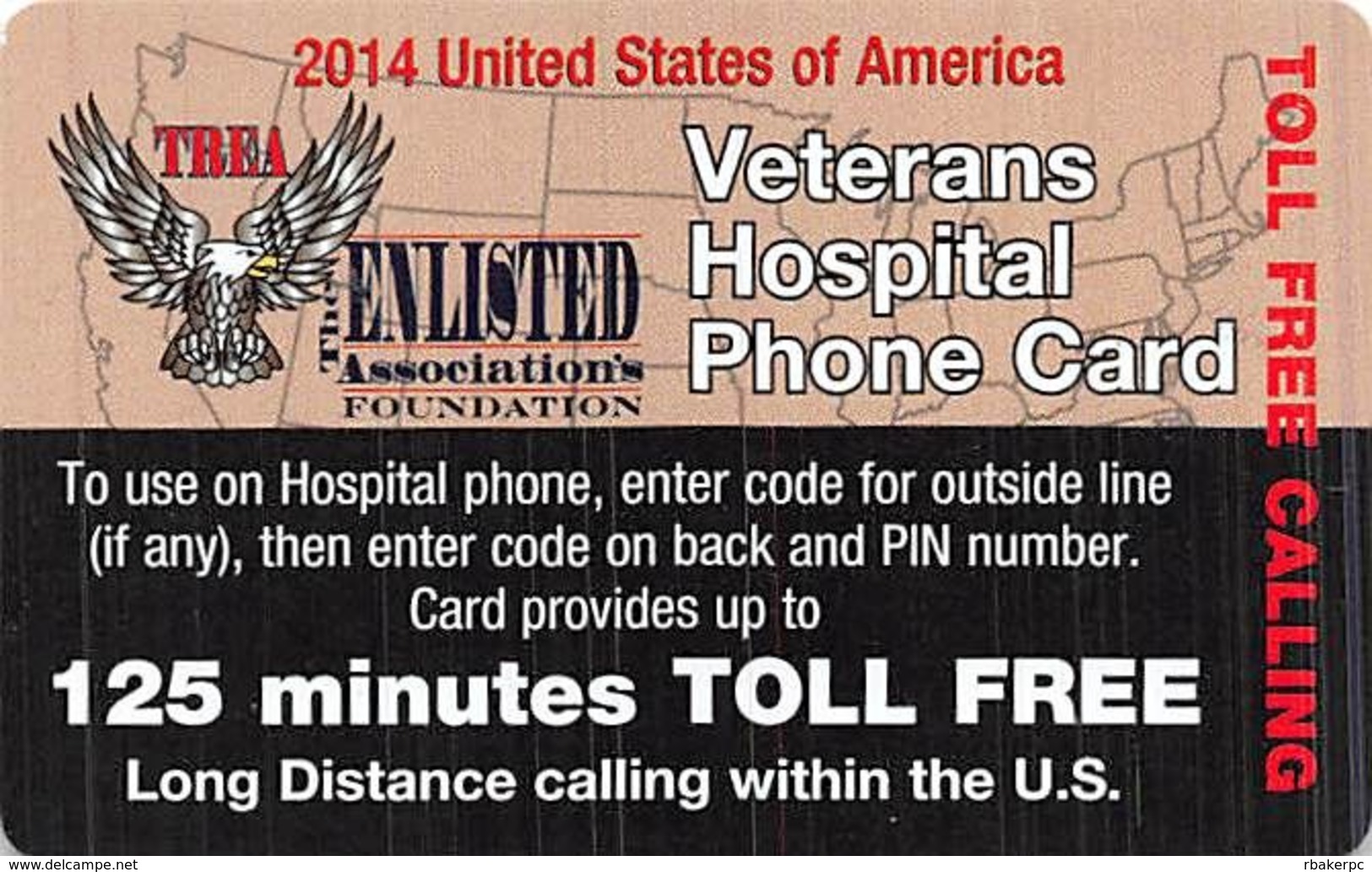 2014 USA Veterans Hospital Phone Card - 125 Minutes Toll Free - Armée