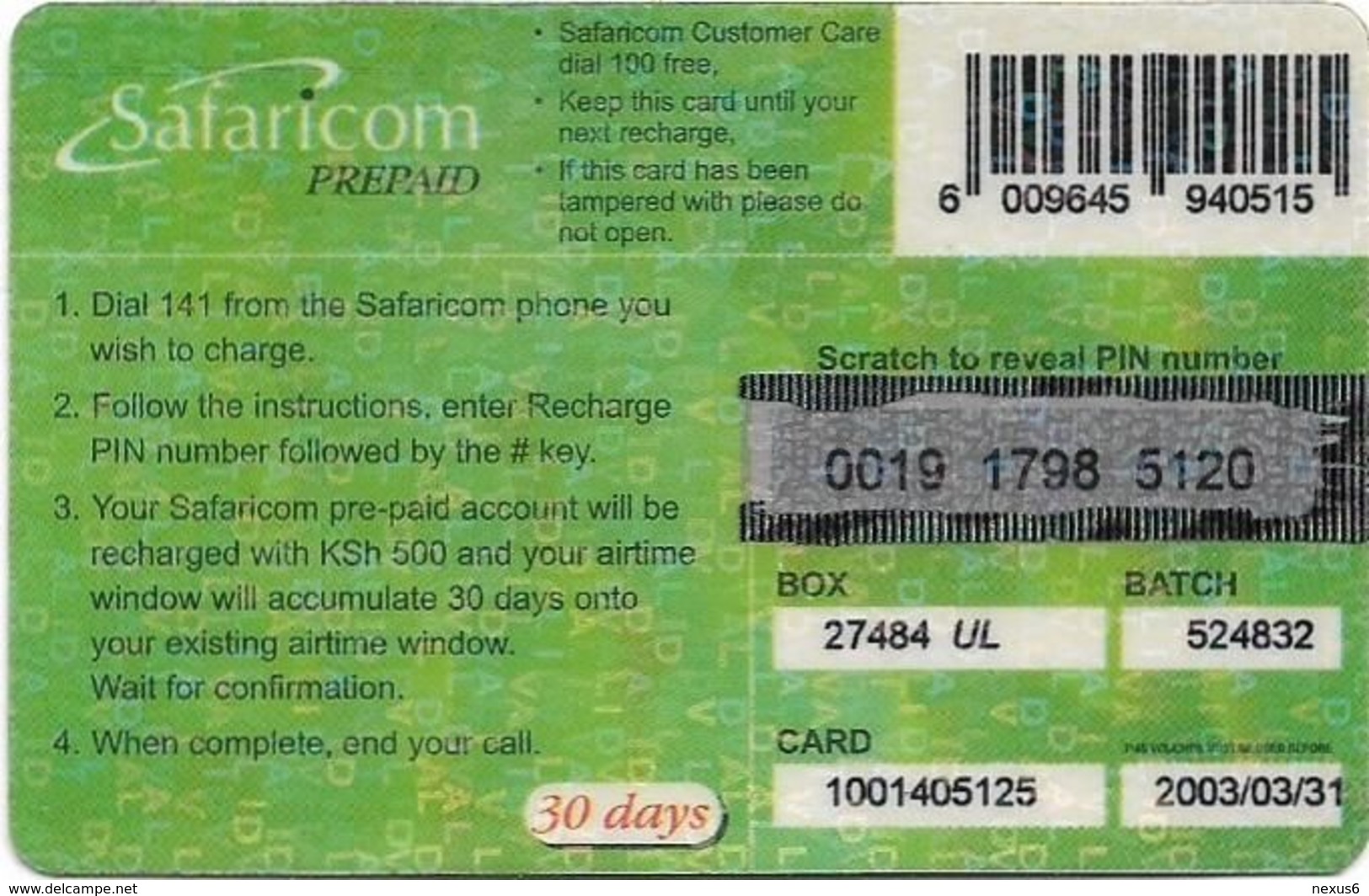 Kenya - Safaricom - Lion 072, Exp. 31.03.2003, GSM Refill 500KShs, Used - Kenia