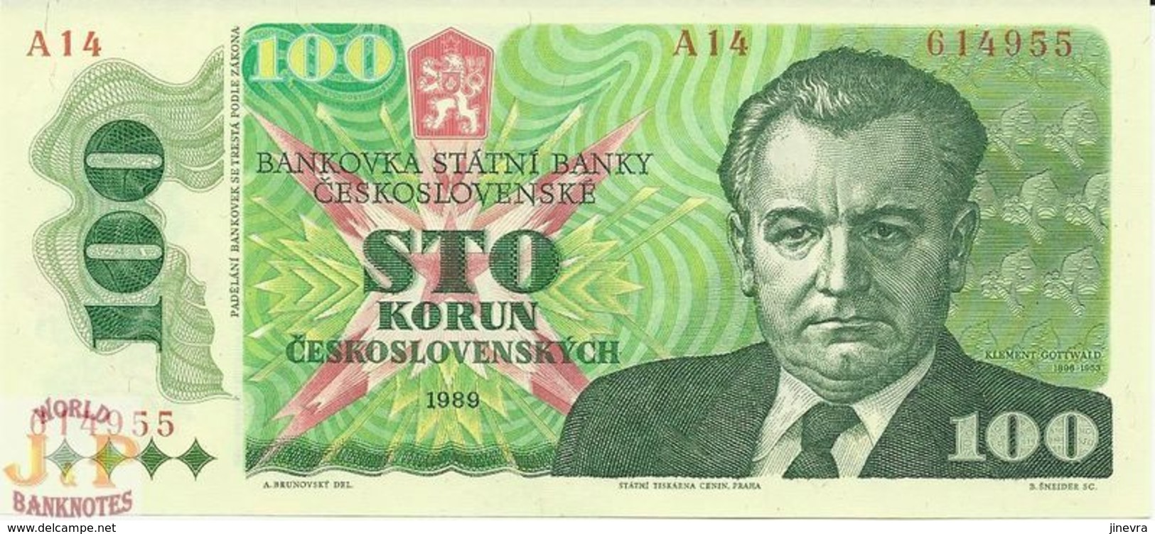 CZECHOSLOVAKIA 100 KORUN 1989 PICK 97 UNC - Checoslovaquia