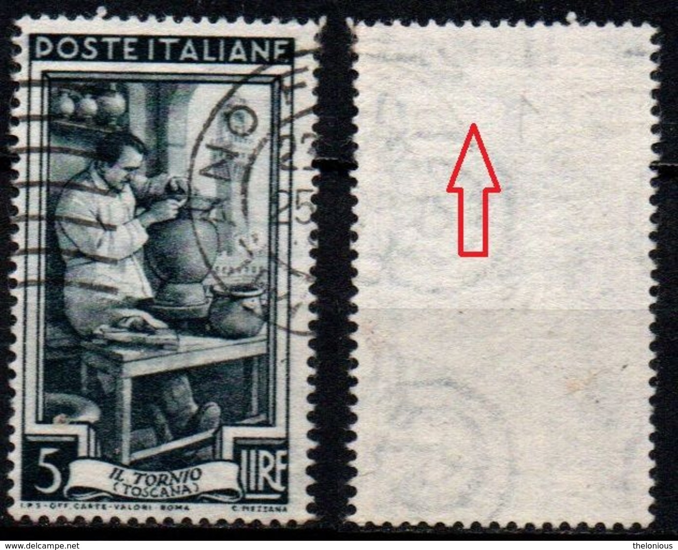 Italia Al Lavoro Con Filigrana Lettere - 5 Lire Ruota 3° SA - 1946-60: Oblitérés