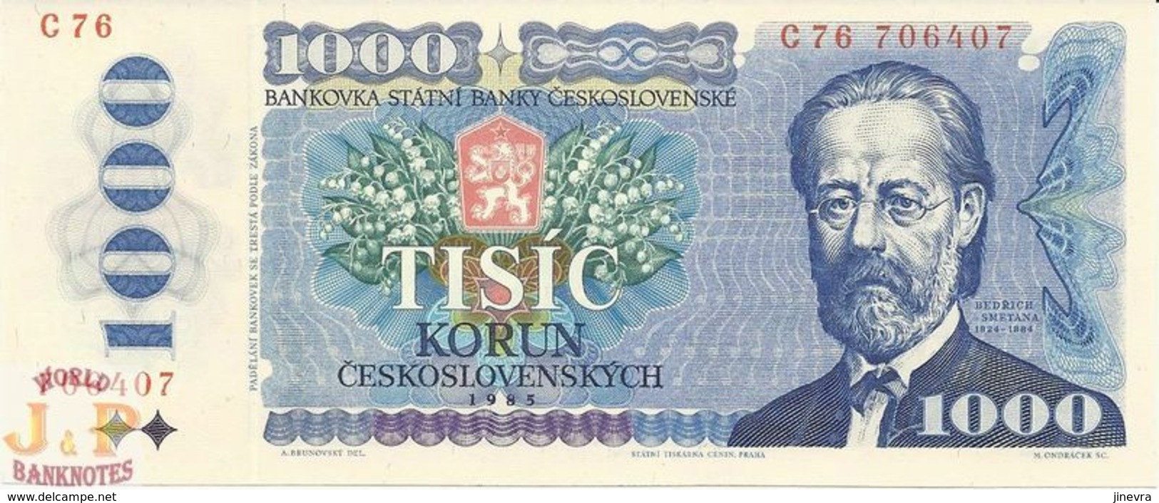 CZECHOSLOVAKIA 1000 KORUN 1985 PICK 98a UNC - Tschechoslowakei