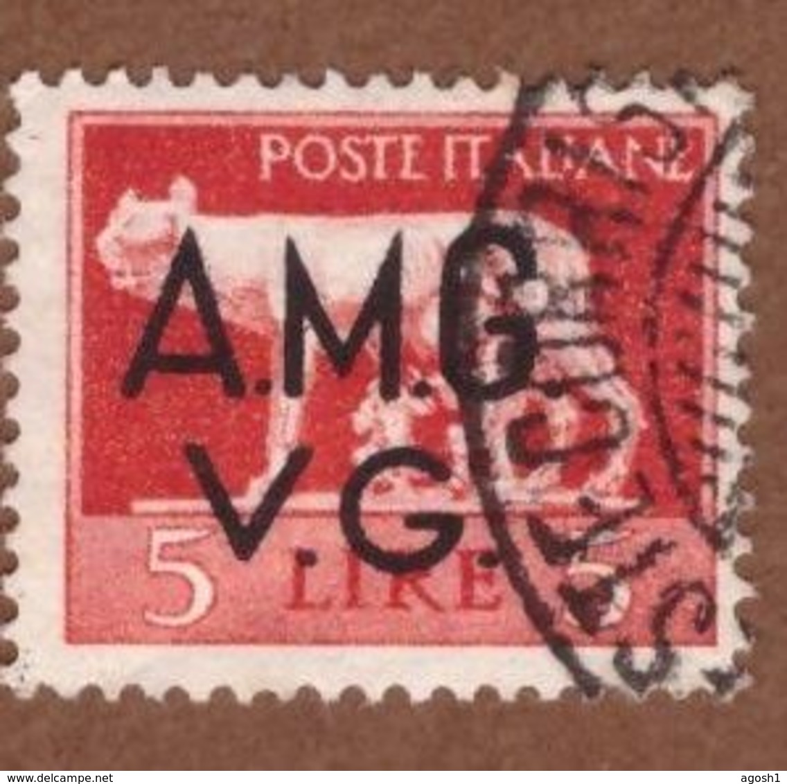 AMGVG025 AMG-VG 1945-47 SERIE IMPERIALE SOPRASTAMPATA LIRE 5 SASSONE NR 10 USATO - Afgestempeld