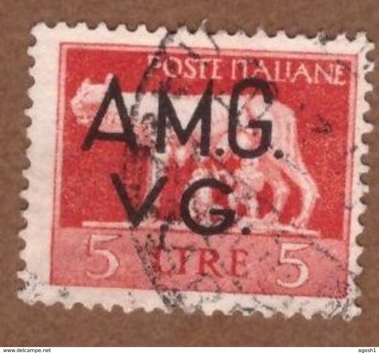 AMGVG026 AMG-VG 1945-47 SERIE IMPERIALE SOPRASTAMPATA LIRE 5 SASSONE NR 10 USATO - Afgestempeld