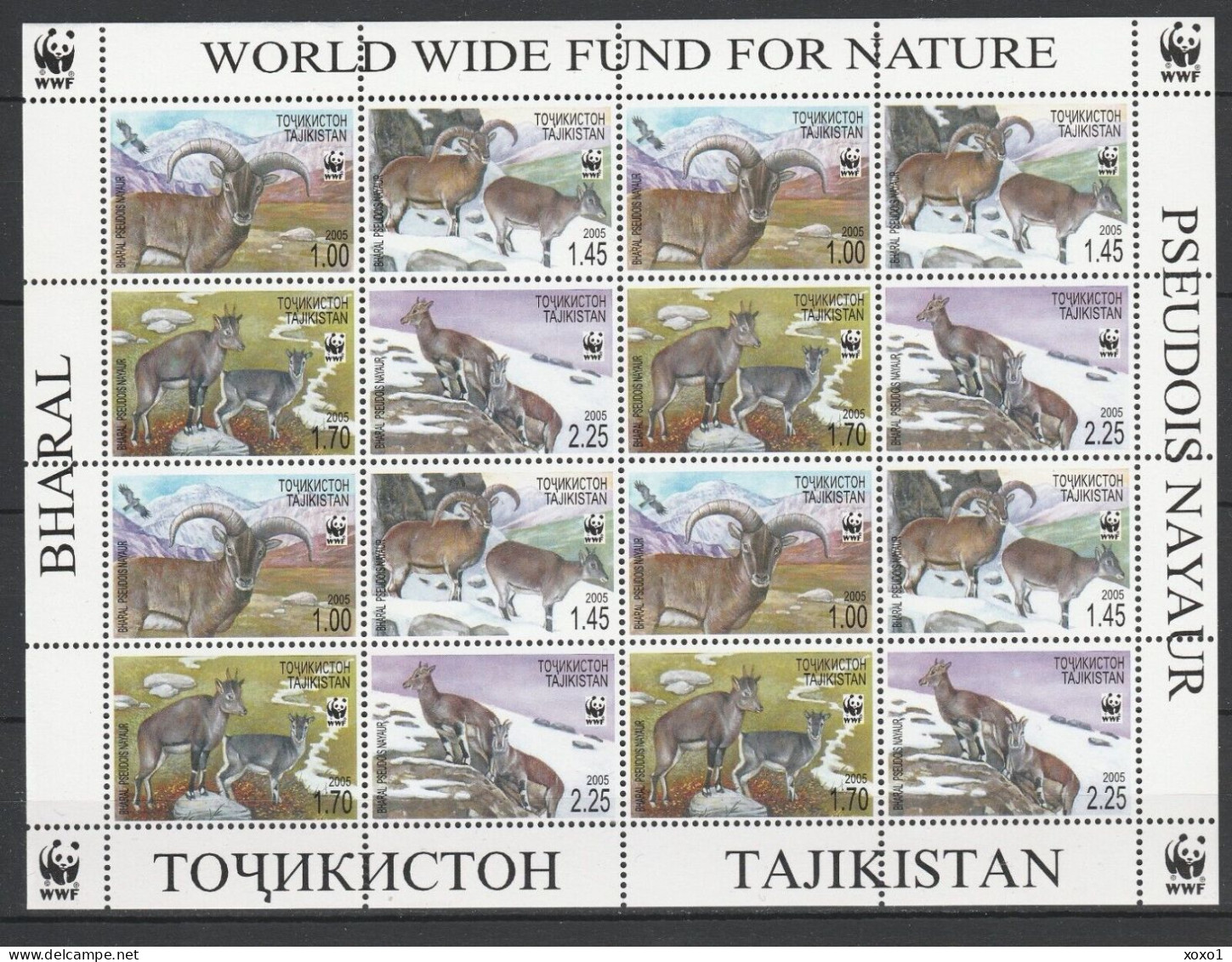 Tajikistan 2005 Mi.No. 392 - 395  Tadschikistan ANIMALS Mammals Bharal WWF  M\sh  MNH** 30.00 € - Tajikistan