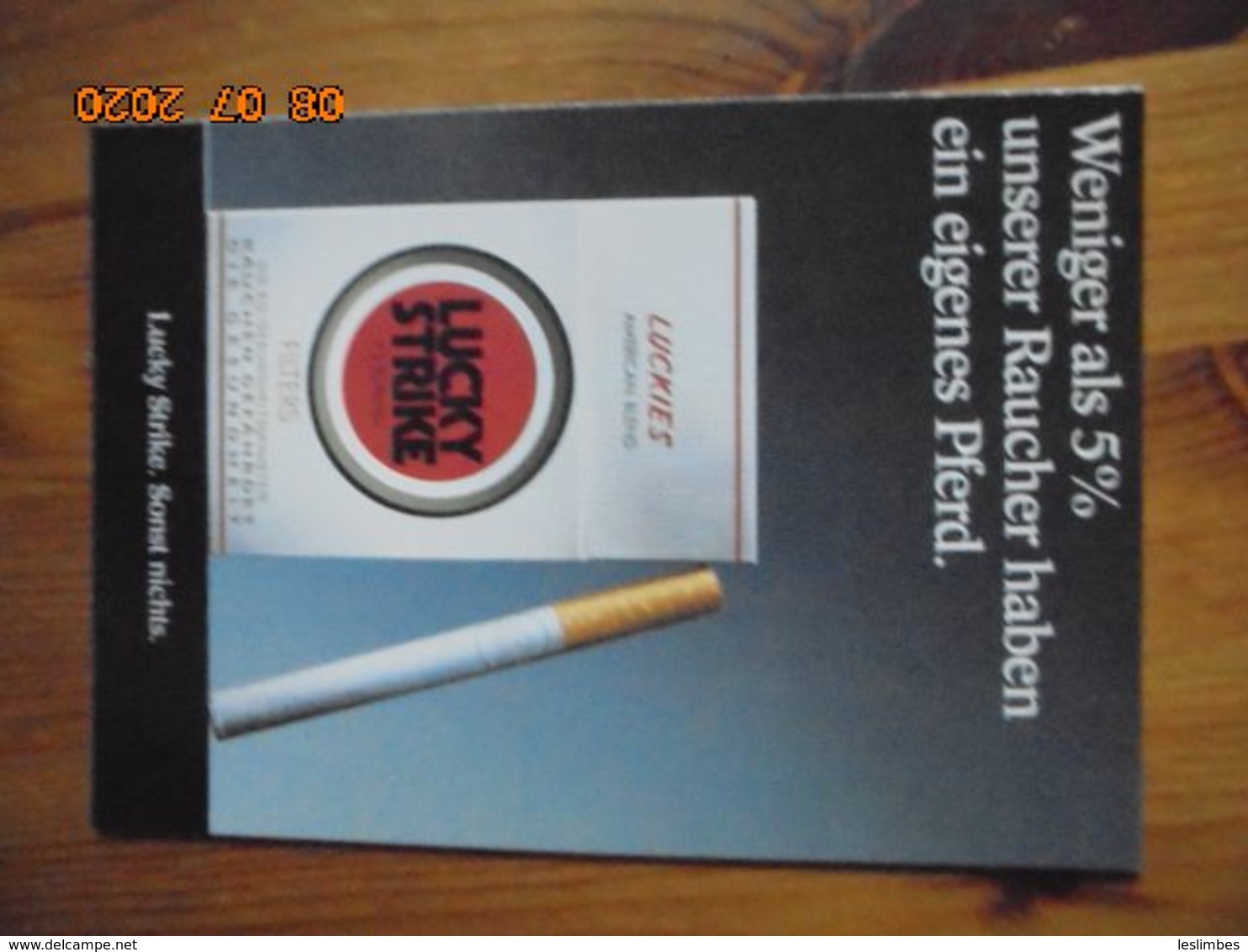 Carte Postale Publicitaire Allemand (Taschen 1996) 16,3 X 11,4 Cm - Lucky Strike. Sonst Nichts. "5%" 1994 - Advertising Items