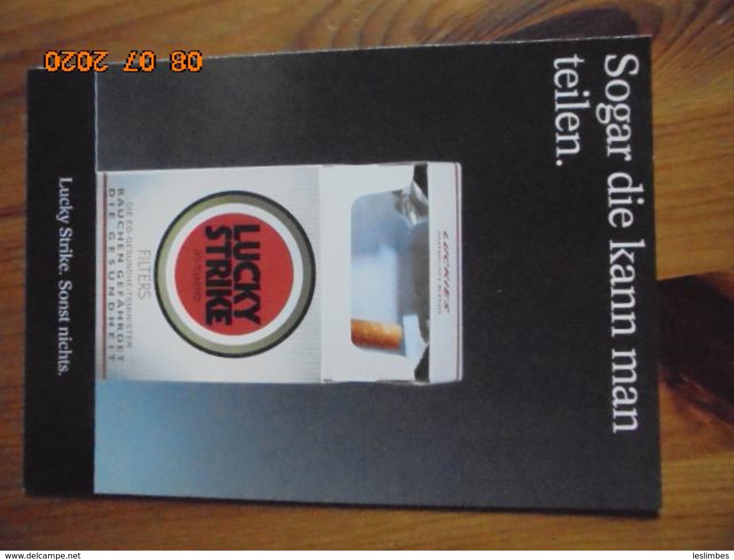 Carte Postale Publicitaire Allemand (Taschen 1996) 16,3 X 11,4 Cm. Lucky Strike. Sonst Nichts. "Teilen" 1993 - Articoli Pubblicitari