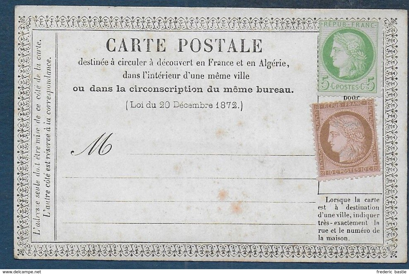 Cérès N° 53 Et 58 Neufs Sur Carte Non Utilisée - 1849-1876: Période Classique