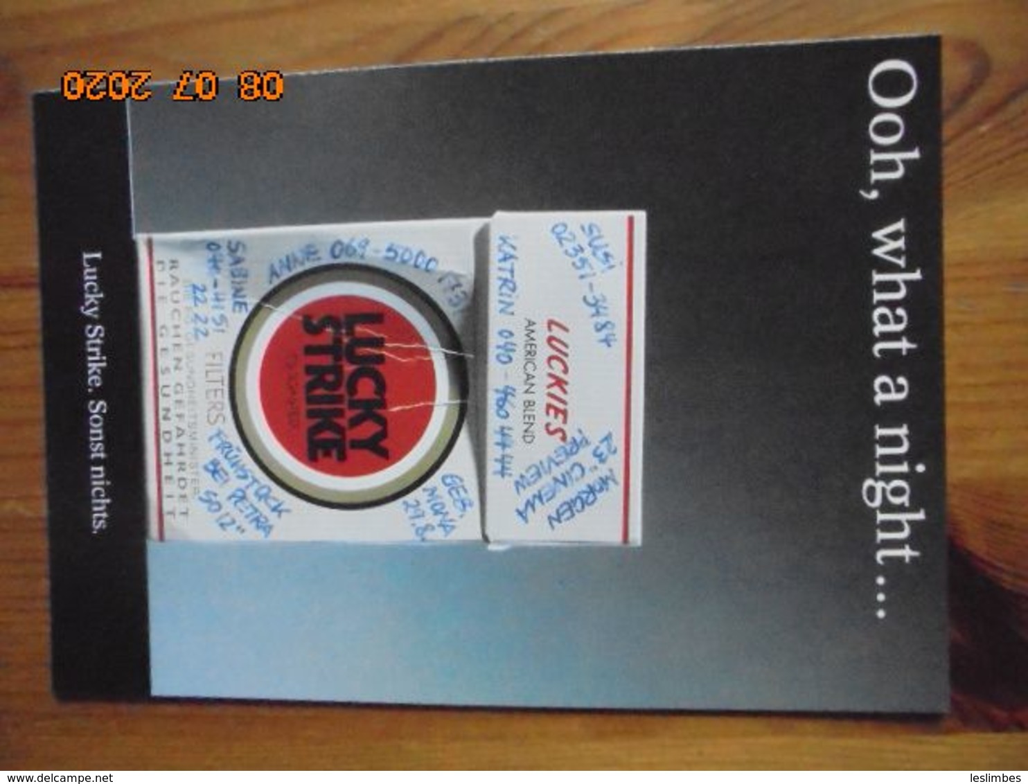 Carte Postale Publicitaire Allemand (Taschen 1996) 16,3 X 11,4 Cm. Lucky Strike. Sonst Nichts. "Ooh, What A Night" 1991 - Objets Publicitaires