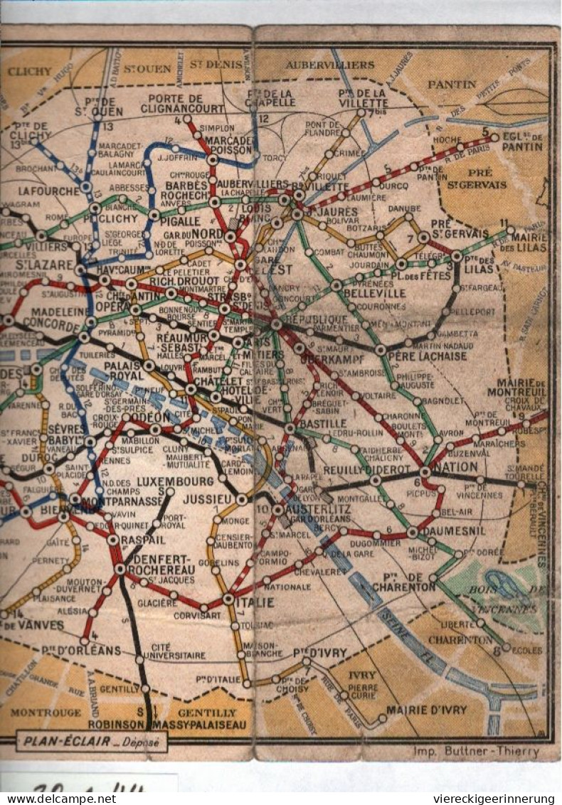 ! Verkehrsplan Metro Paris 1944 , Metropolitain, Plan, Format 17,7 X 13,8 Cm - Europa