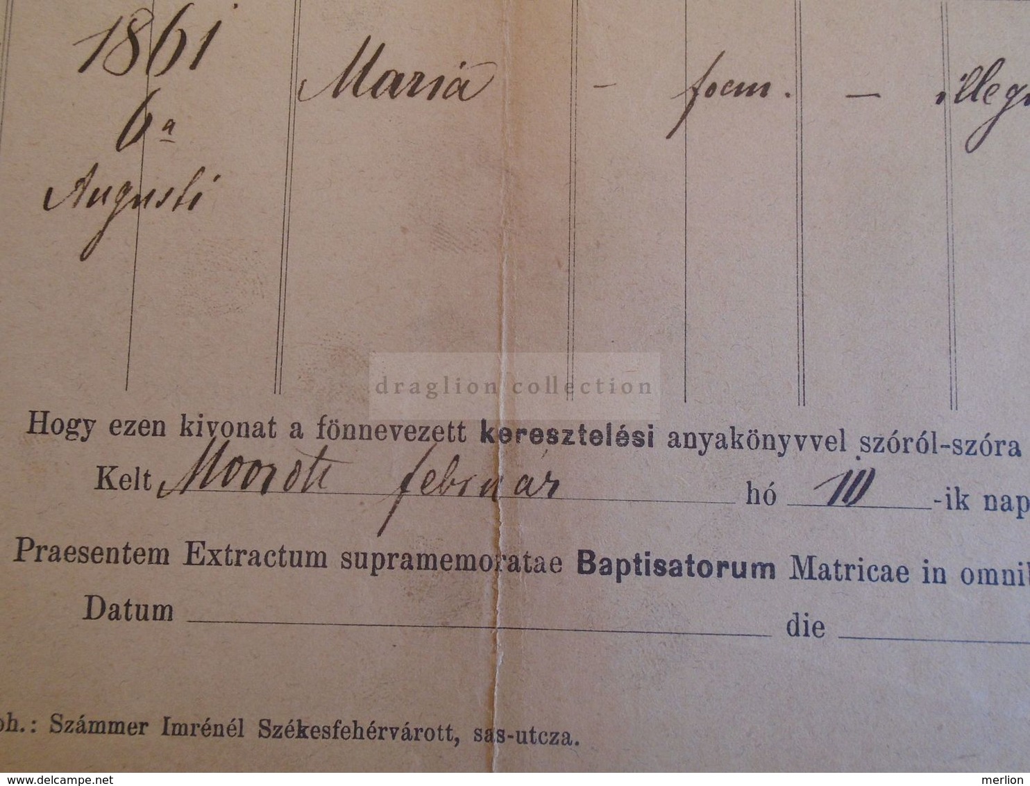 D172608  Old Document - Hungary MÓR MOOR Maria GABNCZ? -Tanninger Nándor Plébános   1882 - Nascita & Battesimo