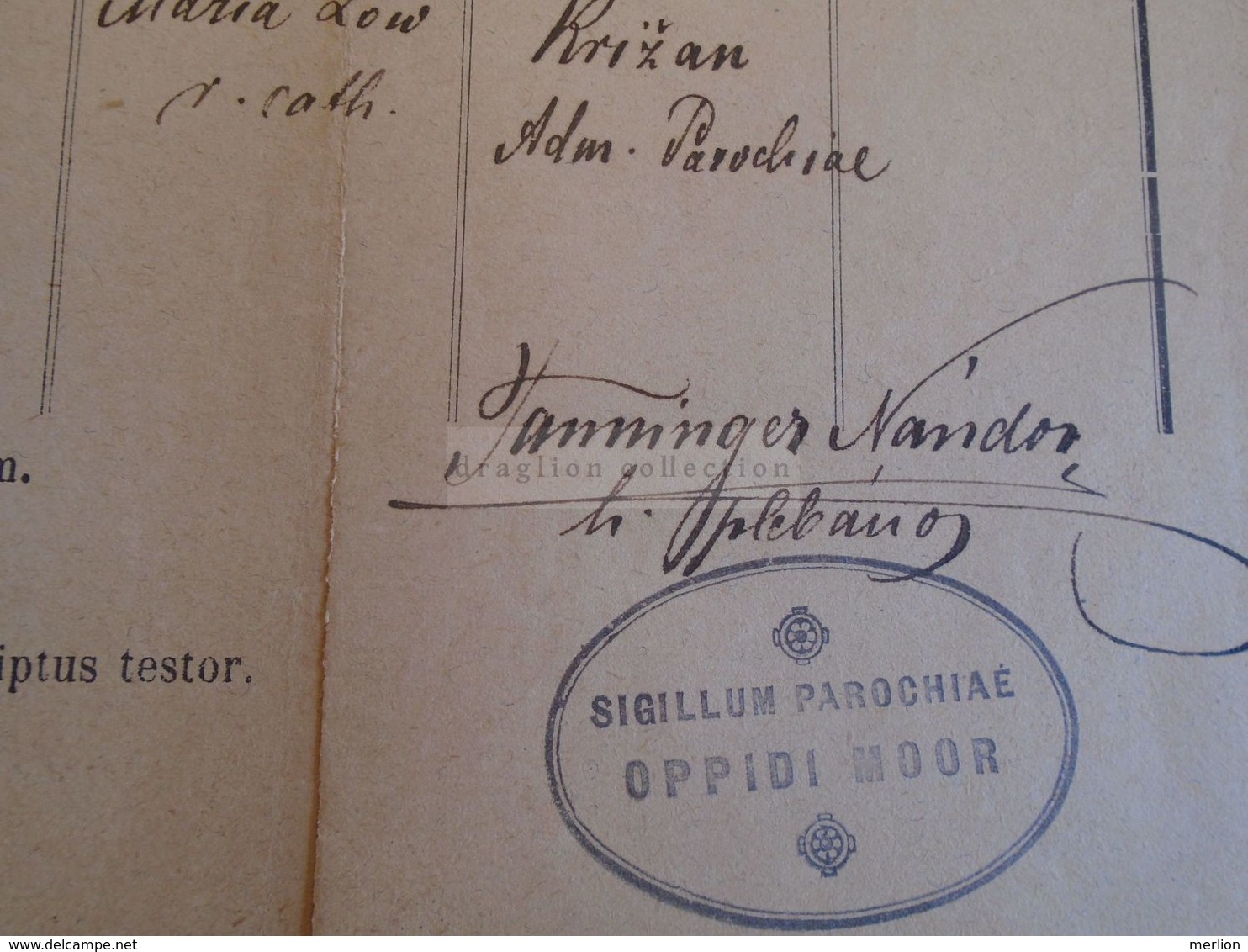 D172608  Old Document - Hungary MÓR MOOR Maria GABNCZ? -Tanninger Nándor Plébános   1882 - Naissance & Baptême