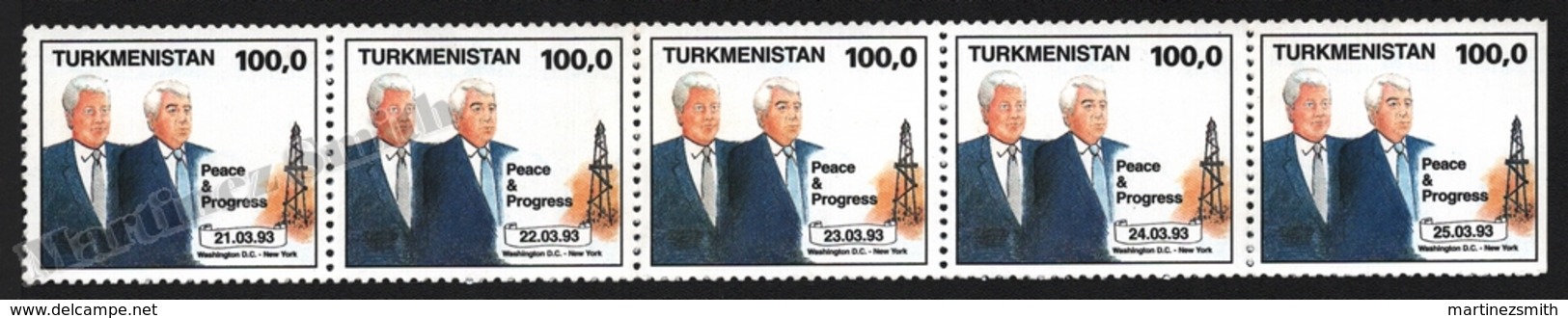 Turkmenistan 1993 Yvert 30-34, Politics. Peace & Progress. Clinton & Niyazov - MNH - Turkmenistan