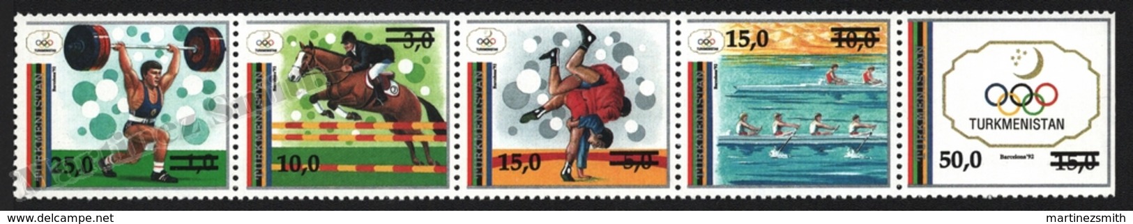 Turkmenistan 1993 Yvert 35-39, Definitive Set. Sports. Barcelona Olympic Games. Weightlifting, Wrestling & Rowing - MNH - Turkménistan