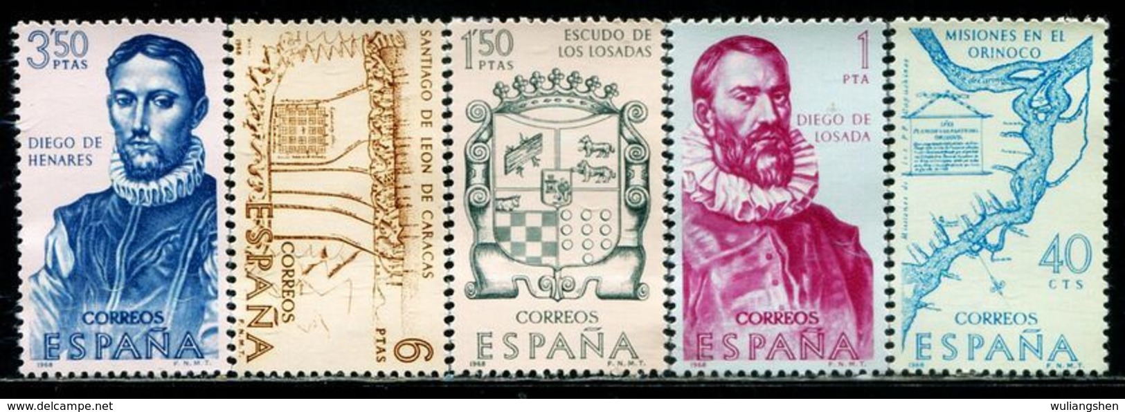 TT0185 Spain 1968 America Discoverer Map, Etc. 5V - Unused Stamps