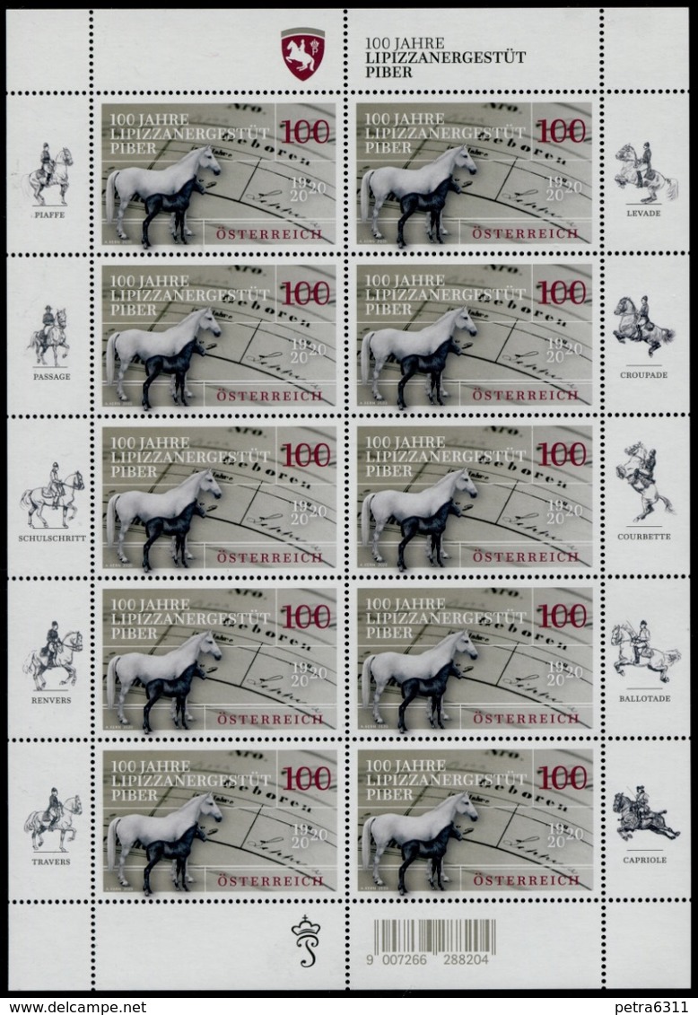 Austria 2020 100 Jahre Lipizzanergestüt Piber POSTFRISCH/MNH/** - Nuovi