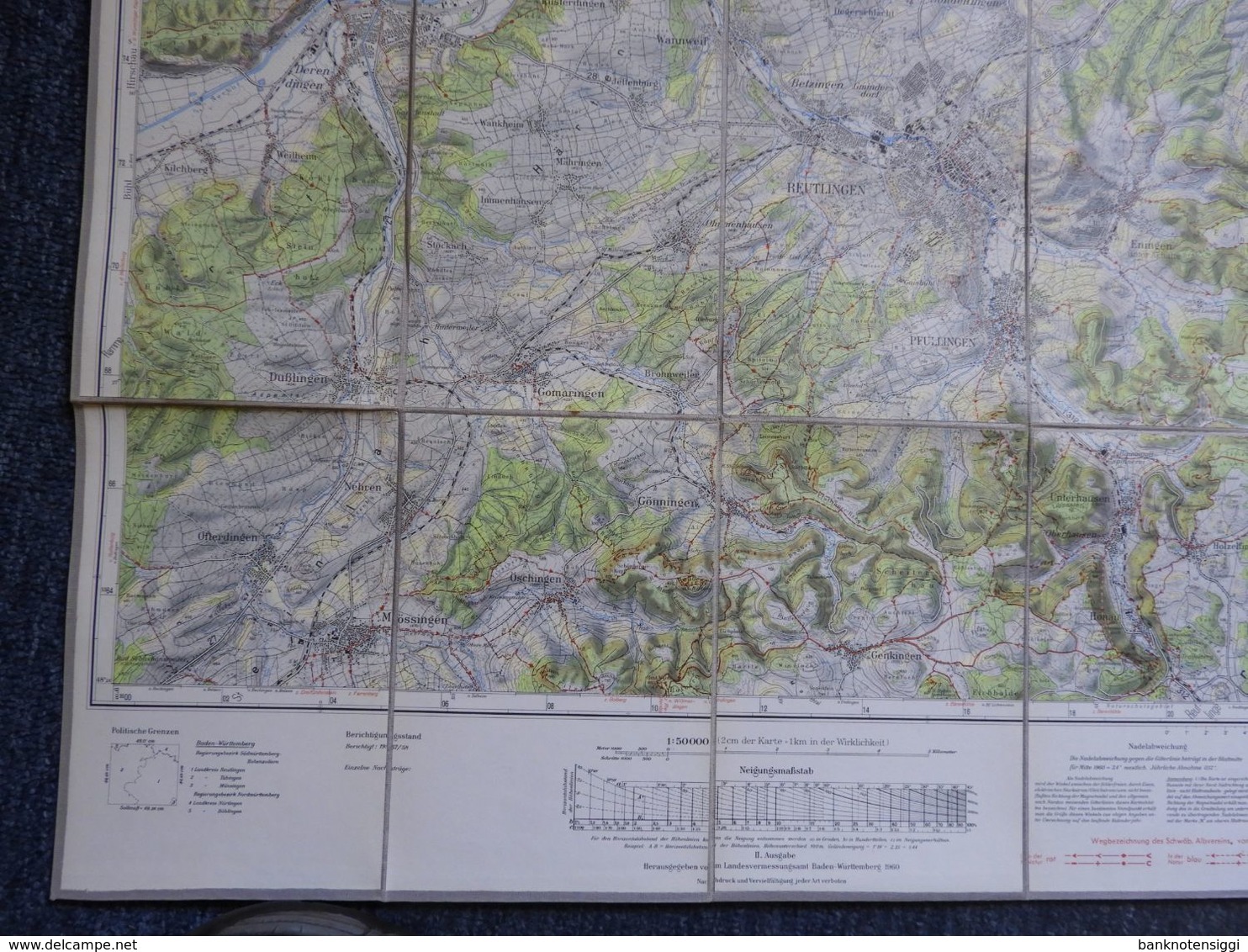 Wanderkarte 1:50.000 Blatt L7520"Reutlingen 1960