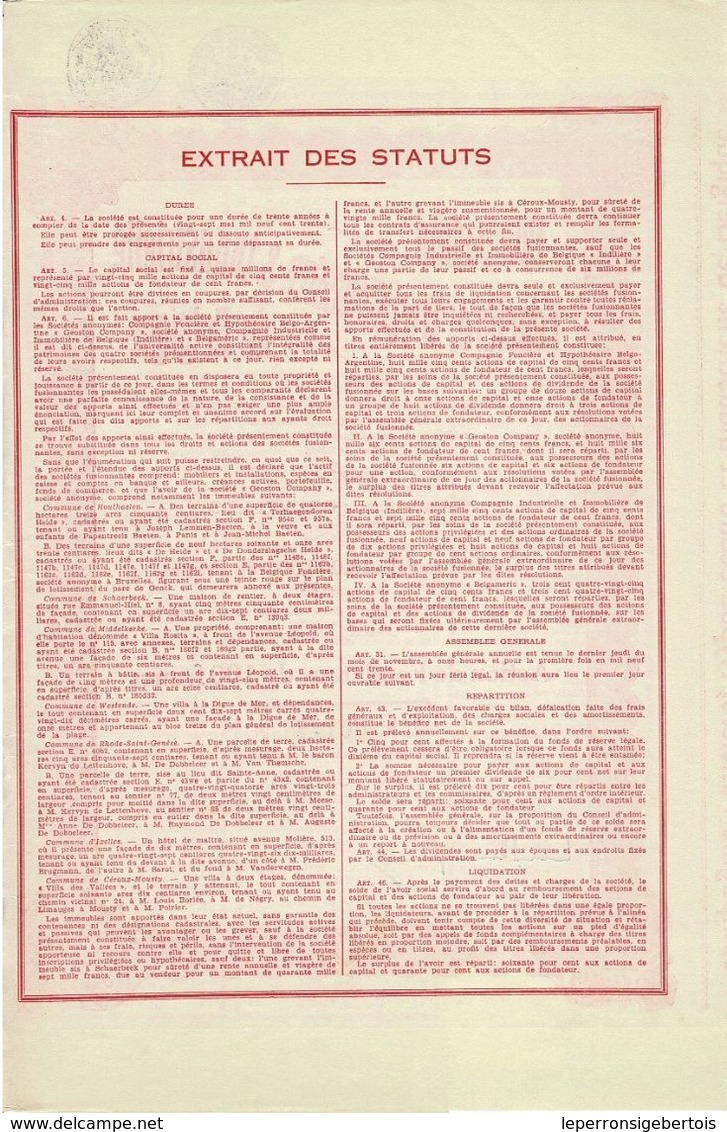 Titre Ancien - Compagnie Foncière, Hypothécaire & Industrielle De Belgique - Société Anonyme -Titre De 1930 - - Banque & Assurance