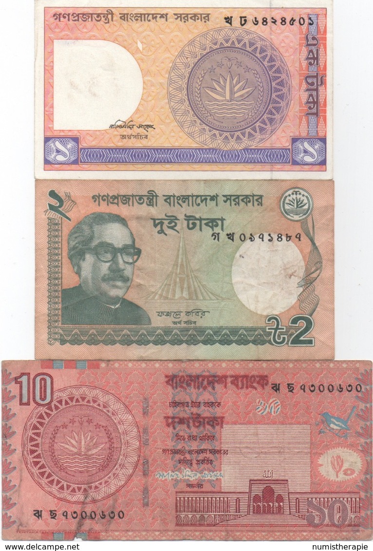 Bangladesh : Lot De 3 Petits Billets (1 Taka UNC + 2 Taka + 10 Taka) - Bangladesh