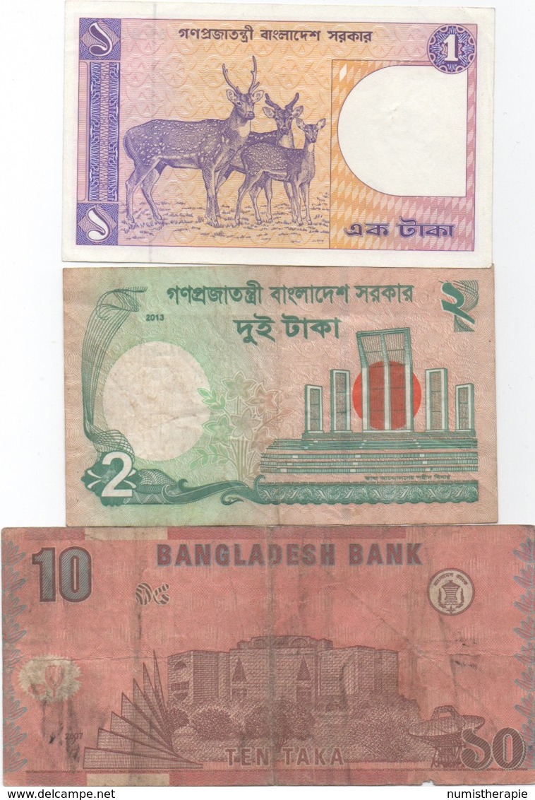 Bangladesh : Lot De 3 Petits Billets (1 Taka UNC + 2 Taka + 10 Taka) - Bangladesh