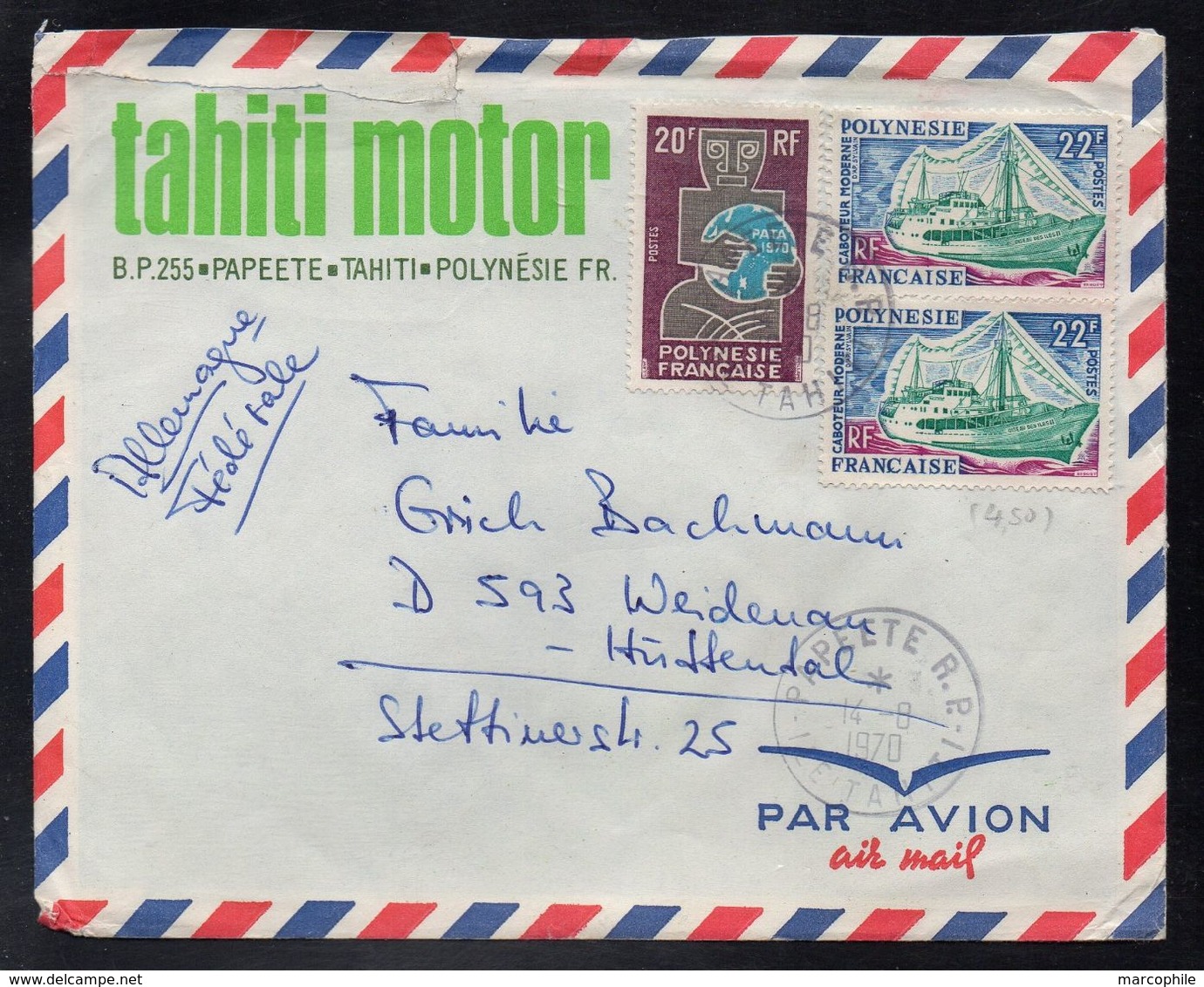 POLYNESIE - TAHITI - PAPEETE / 1970 LETTRE AVION POUR L'ALLEMAGNE (ref LE3751) - Lettres & Documents