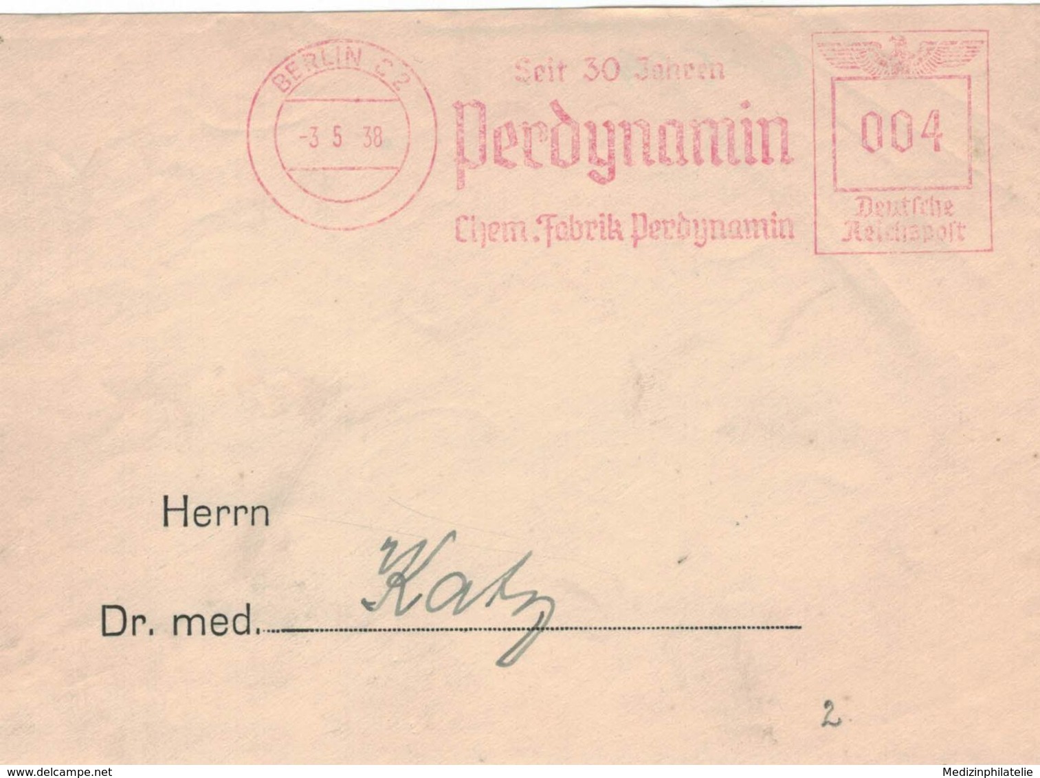 Briefausschnitt AFS - Berlin C2 - Perdynamin Chemische Fabrik 1938 - Francotyp F - Pharmacy