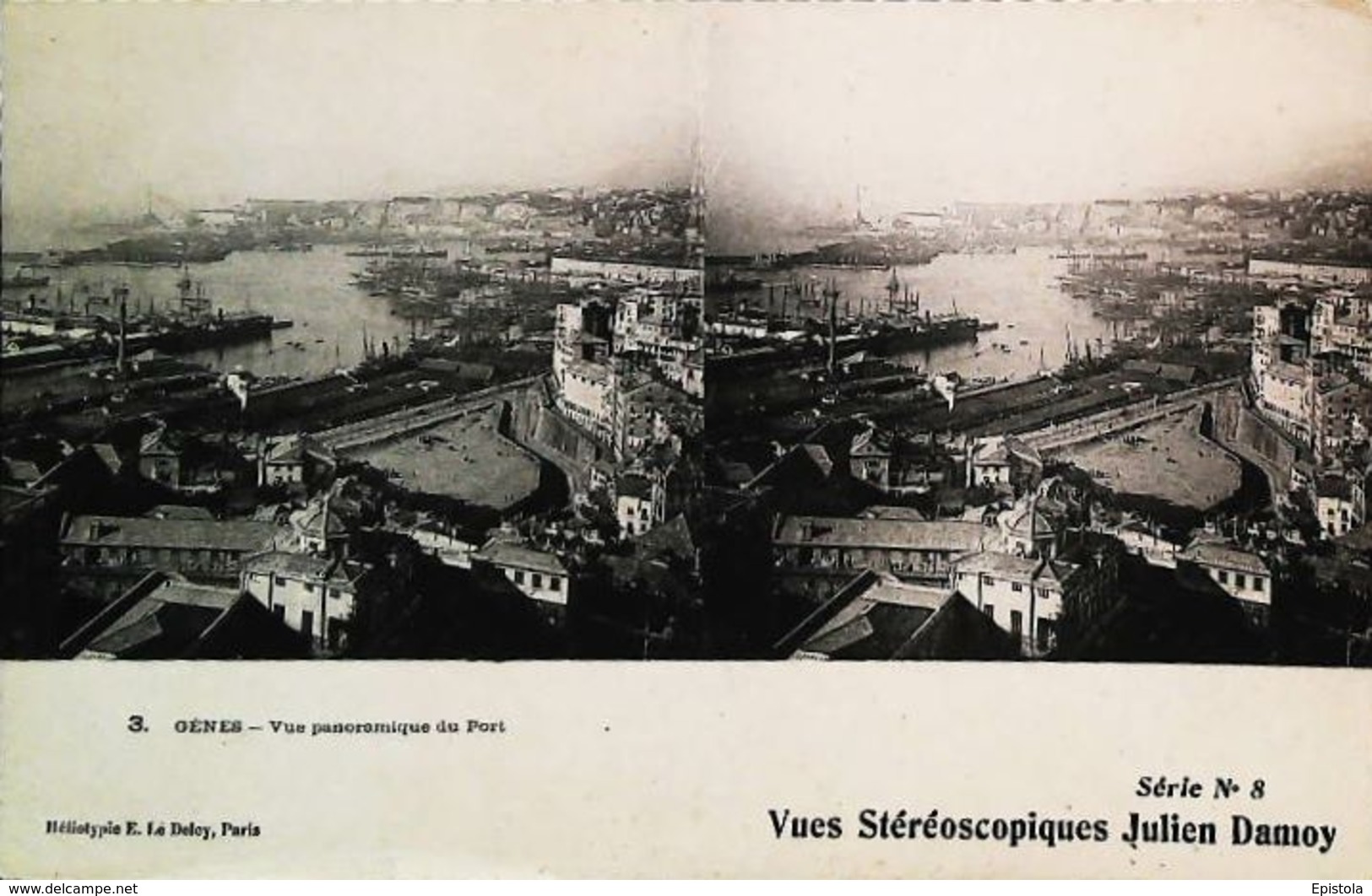 Carte Stéréoscopique  Gènes Vue Panoramique Du Port Julien Damoy N° 8 - Cartes Stéréoscopiques