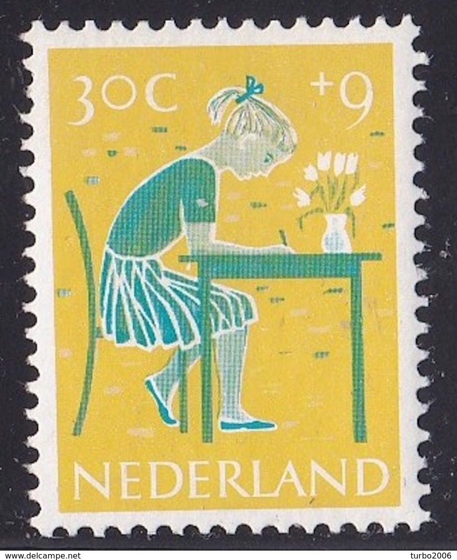 Plaatfout Witte Stip Aan Onderzijde Tafel (zegel 20) In 1959 Kinderzegels 30 + 9 Ct Postfris NVPH 735 P - Variétés Et Curiosités
