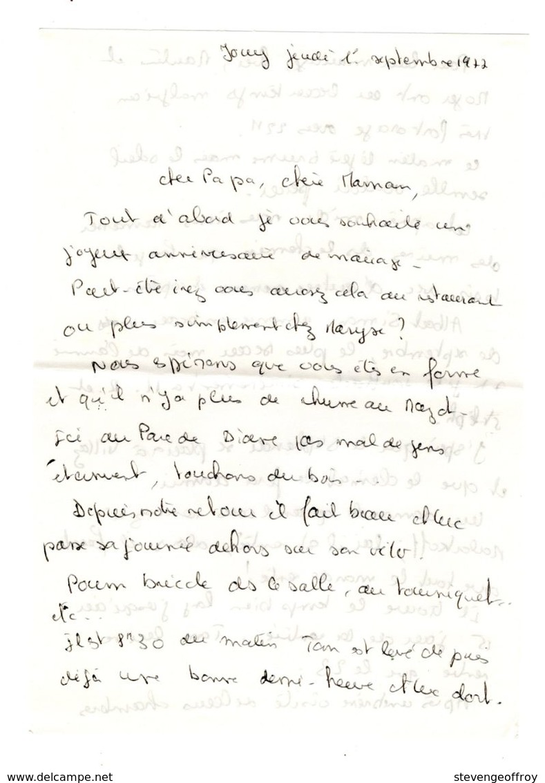 Lettre Manuscrite 1977 Jouy Papa Maman Famille Parc De Diane Simon Albert Villaz Malakoff - Manuscrits